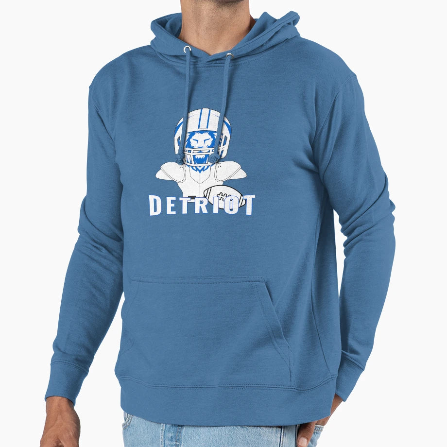 Detroit Football Lion Helmet Mascot Hoodie - Graphic Print for Adults - T-Shirt, Sweatshirt, Hoodie