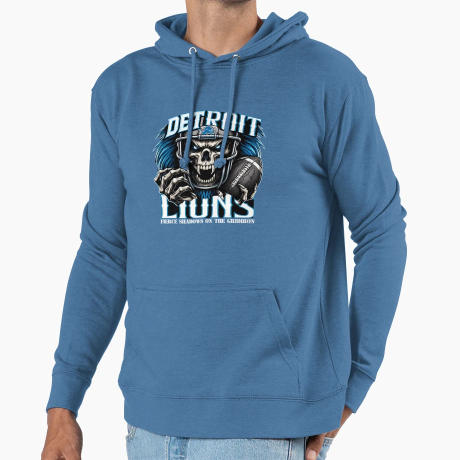 Detroit Football Fierce Skull Lions Hoodie - Unique Graphic Men Women - T-Shirt, Sweatshirt, Hoodie