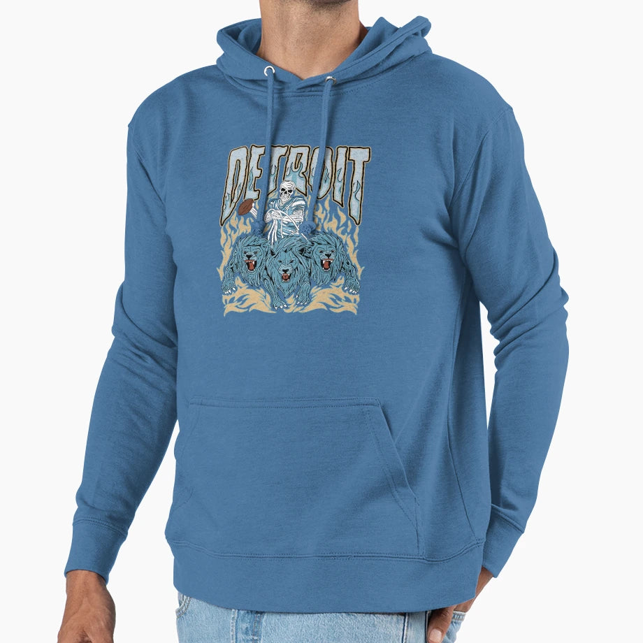Detroit Football Skull Hoodie - Unique Graphic Unisex - T-Shirt, Sweatshirt, Hoodie