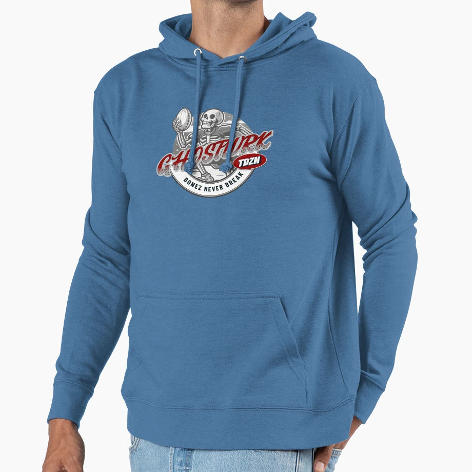 Bonez Never Break Football Skeleton Hoodie - Graphic Print for Adults - T-Shirt, Sweatshirt, Hoodie