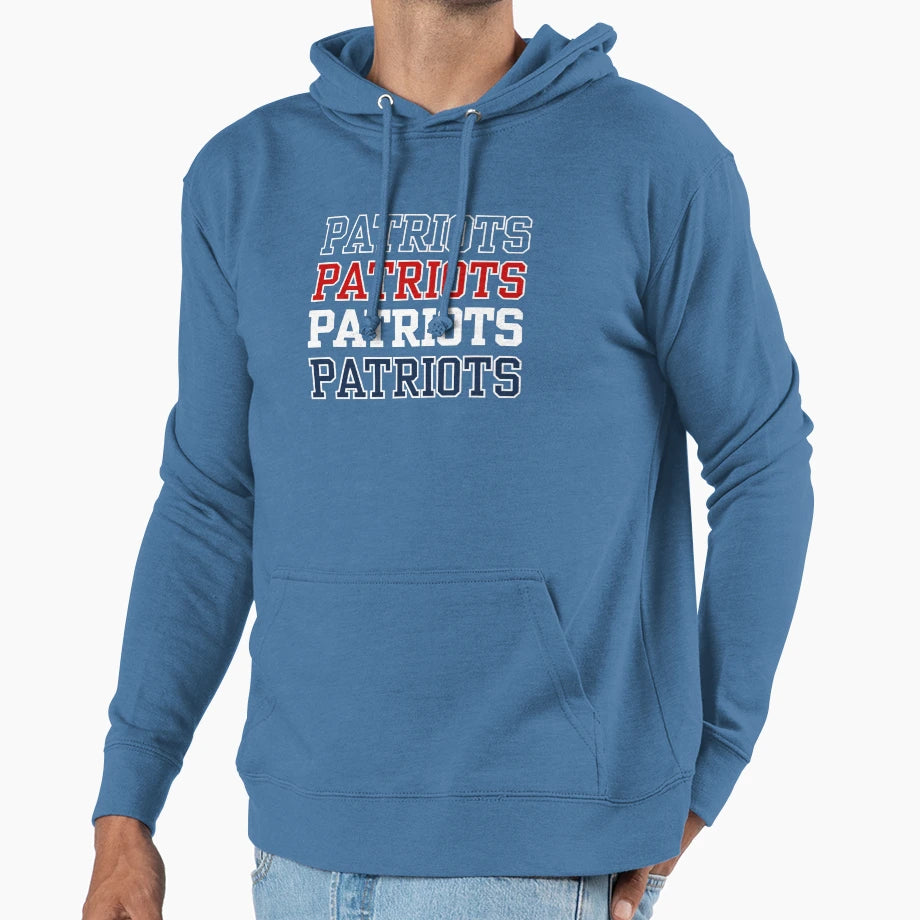 Bold Block Letter Patriots Typography Hoodie - Trendy Graphic for Adults - T-Shirt, Sweatshirt, Hoodie