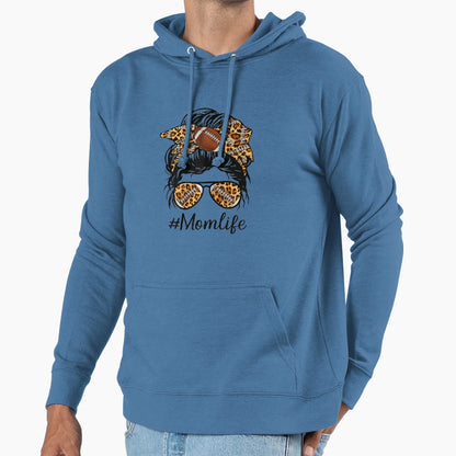 Football Mom Life Messy Bun Mothers Hoodie - Minimalist Print for Adults - T-Shirt, Sweatshirt, Hoodie