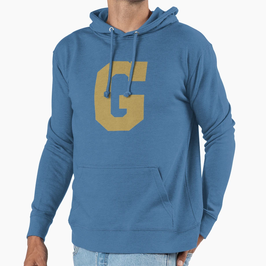 Alphabet Gold G Sports Letter G Hoodie - Minimalist Print for Adults - T-Shirt, Sweatshirt, Hoodie