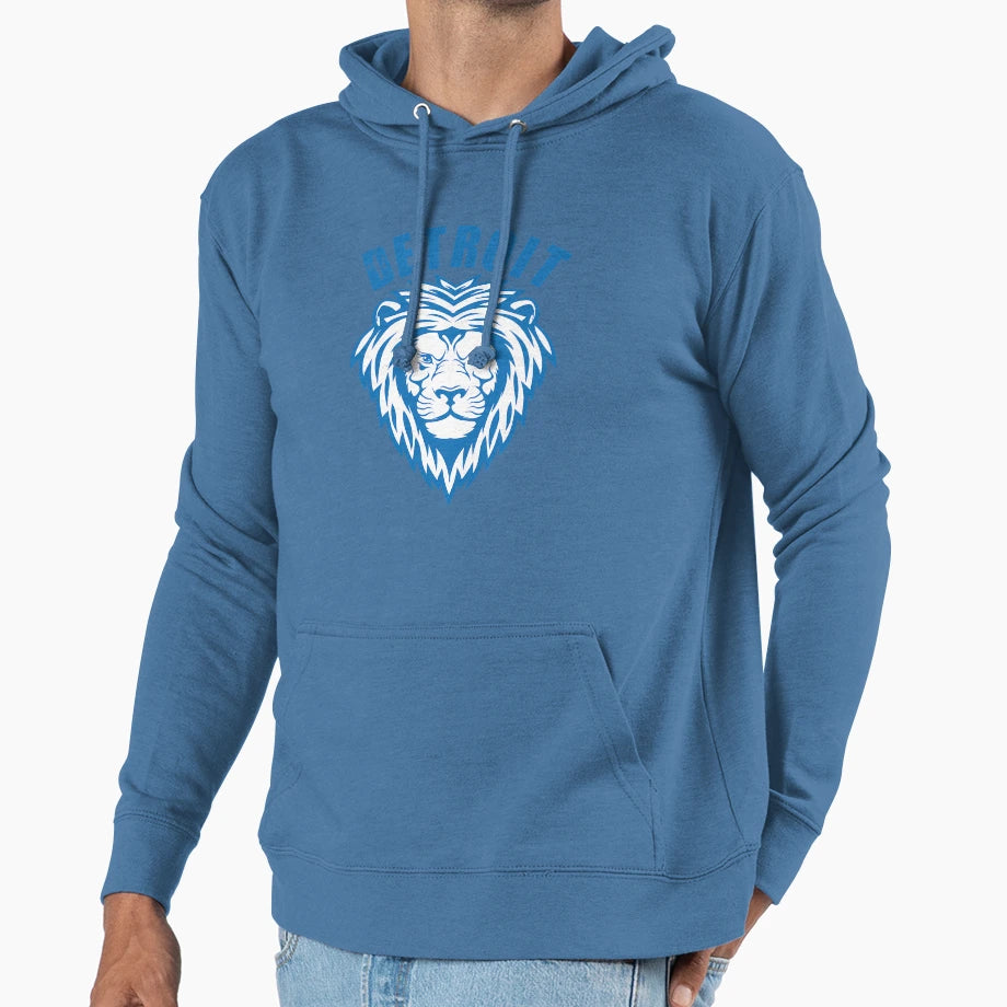 Detroit Bold Blue Lion Head Hoodie - Unique Graphic Men Women - T-Shirt, Sweatshirt, Hoodie