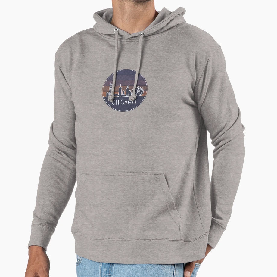 Chicago Skyline Sunset Hoodie - Fun Novelty Design Men Women - T-Shirt, Sweatshirt, Hoodie
