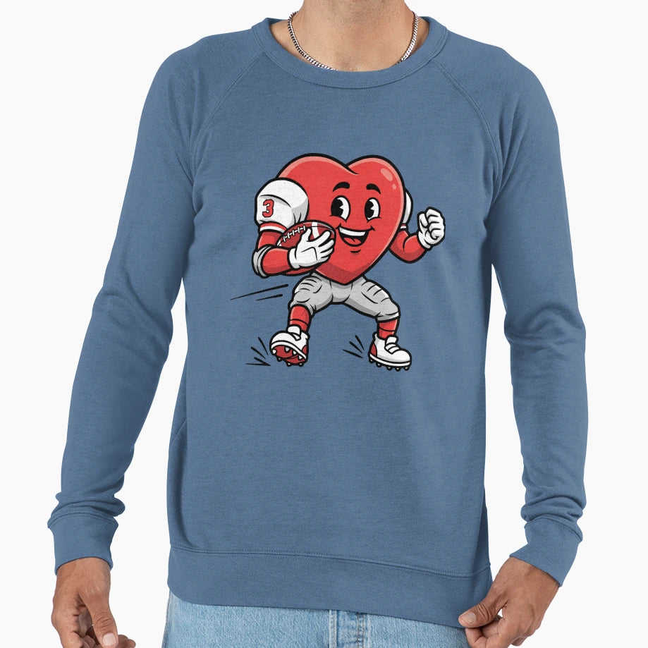 Heart Football Player Cartoon Mascot Sweatshirt - Minimalist Print Unisex - T-Shirt, Sweatshirt, Hoodie