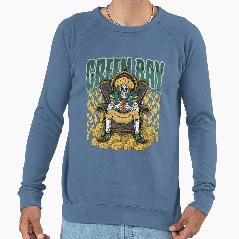 Green Bay Football Skull Sweatshirt - Casual Everyday Wear for Adults - T-Shirt, Sweatshirt, Hoodie