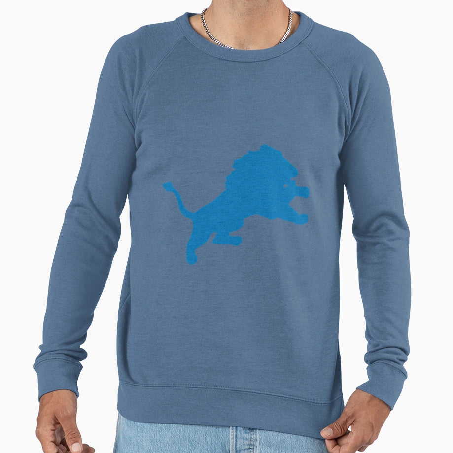 Detroit Lion Blue Leaping Sweatshirt - Novelty Apparel Unisex - T-Shirt, Sweatshirt, Hoodie