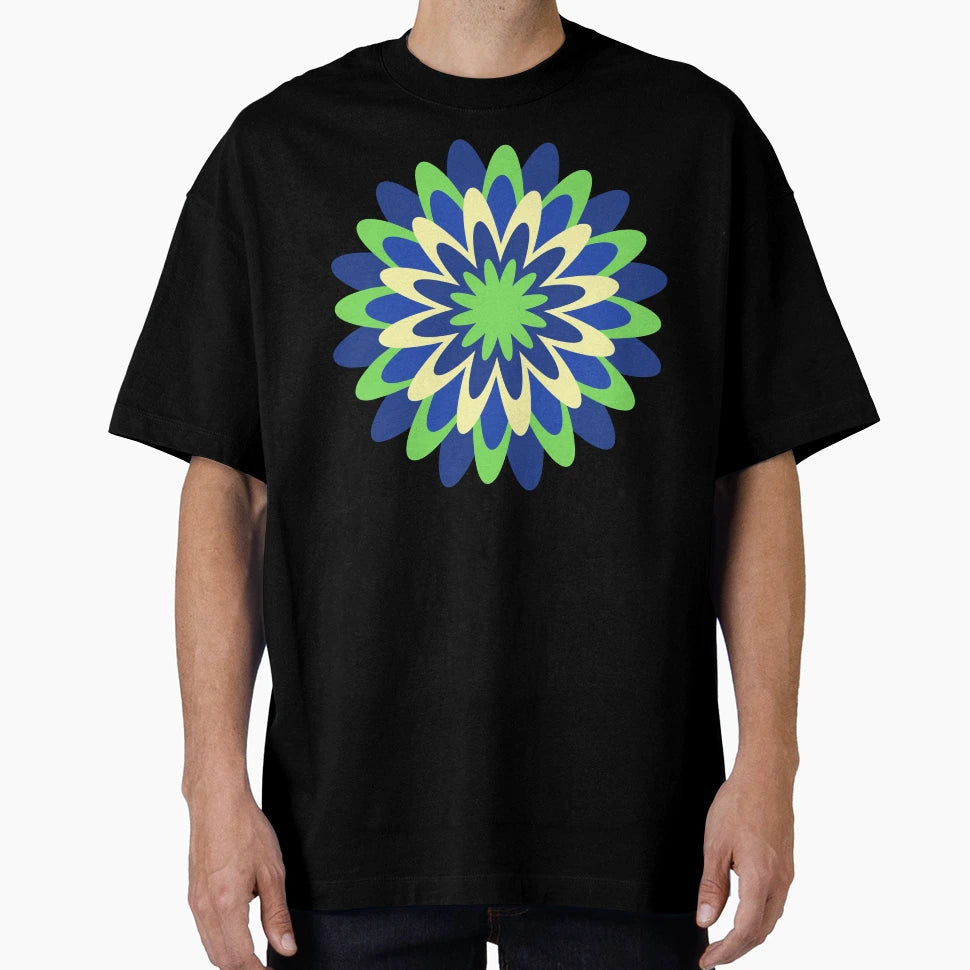 Navy Blue Neon Green Canary Yellow Flower T-Shirt - Graphic Print Unisex - T-Shirt, Sweatshirt, Hoodie