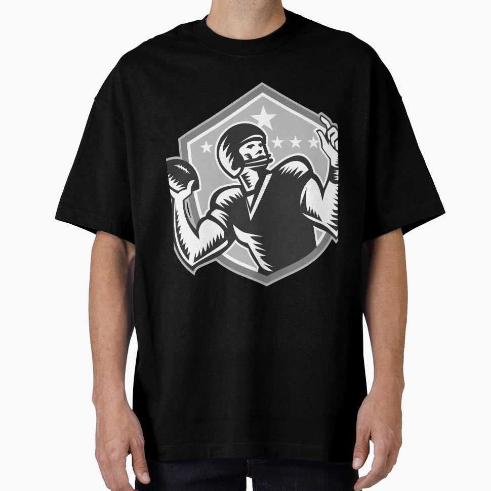 American Football Quarterback Woodcut T-Shirt - Unique Graphic for Adults - T-Shirt, Sweatshirt, Hoodie