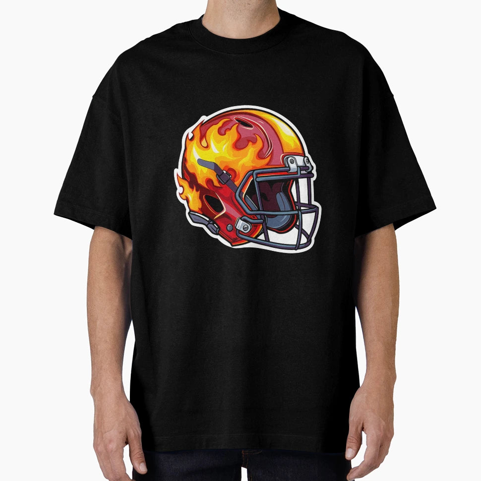 Fire Football Helmet T-Shirt - Casual Everyday Wear Unisex - T-Shirt, Sweatshirt, Hoodie