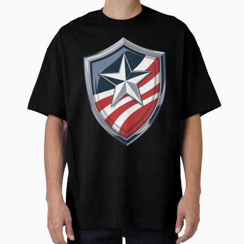 Metallic Patriotic Star Shield T-Shirt - Casual Everyday Wear Men Women - T-Shirt, Sweatshirt, Hoodie