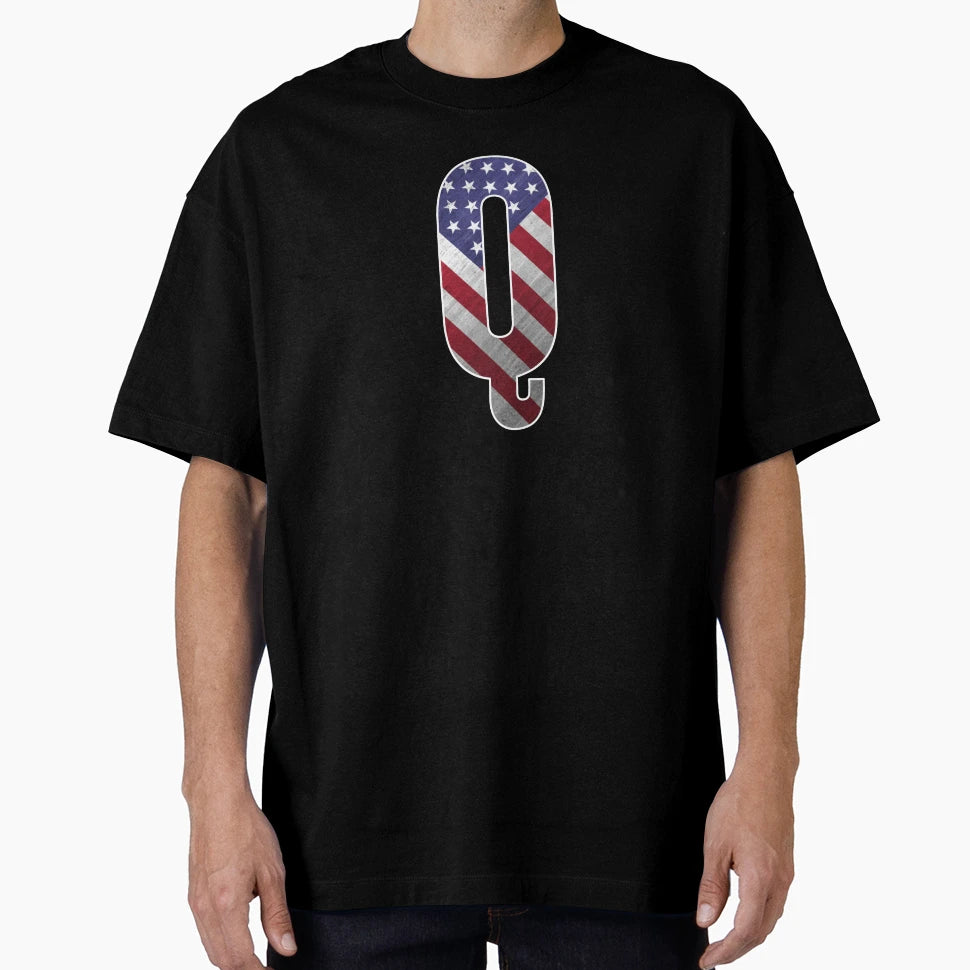 Letter Q Patriotic Art American Flag T-Shirt - Streetwear Style Men Women - T-Shirt, Sweatshirt, Hoodie