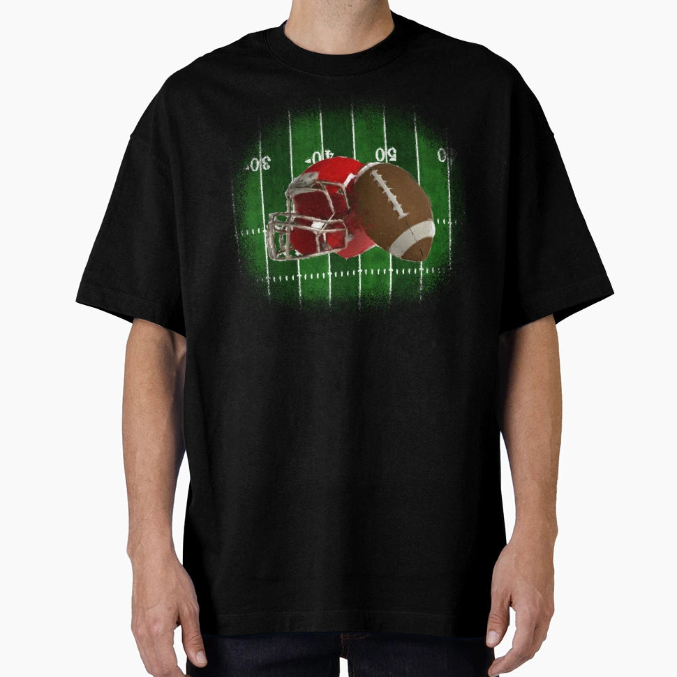 Football And Red Helmet Playing Field T-Shirt - Unique Graphic for Adults - T-Shirt, Sweatshirt, Hoodie