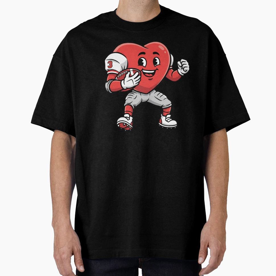 Heart Football Player Cartoon Mascot Art T-Shirt - Aesthetic Graphic Unisex - T-Shirt, Sweatshirt, Hoodie
