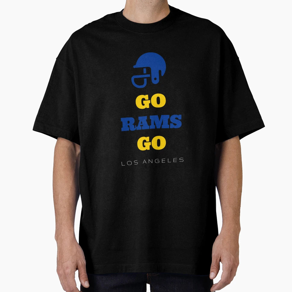 Go Rams Go Helmet And Team Colors T-Shirt - Fun Novelty Design Men Women - T-Shirt, Sweatshirt, Hoodie