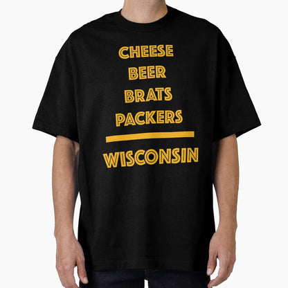 Cheese Beer Brats Packers Wisconsin T-Shirt - Aesthetic Graphic for Adults - T-Shirt, Sweatshirt, Hoodie
