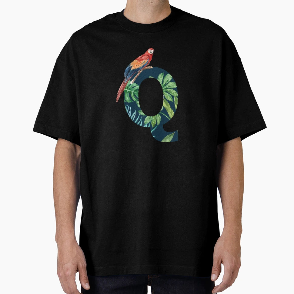 Tropical Background Floral Letter Q T-Shirt - Aesthetic Graphic for Adults - T-Shirt, Sweatshirt, Hoodie