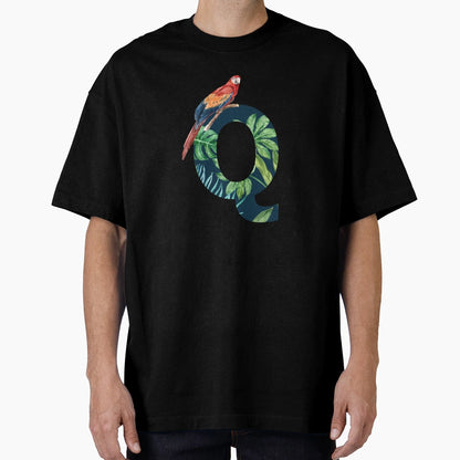 Tropical Background Floral Letter Q T-Shirt - Aesthetic Graphic for Adults - T-Shirt, Sweatshirt, Hoodie
