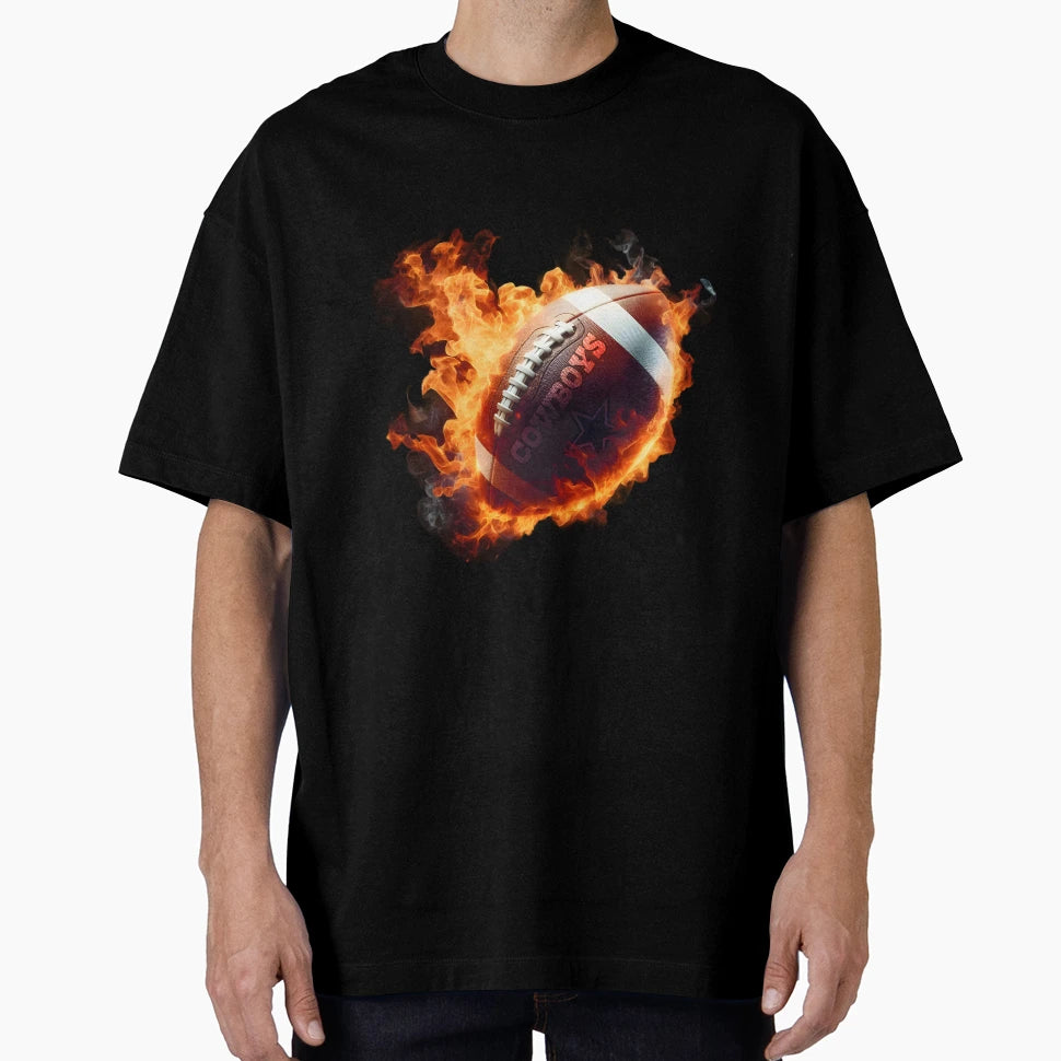 Dallas Cowboys Flaming Football T-Shirt - Custom Art Print Men Women - T-Shirt, Sweatshirt, Hoodie