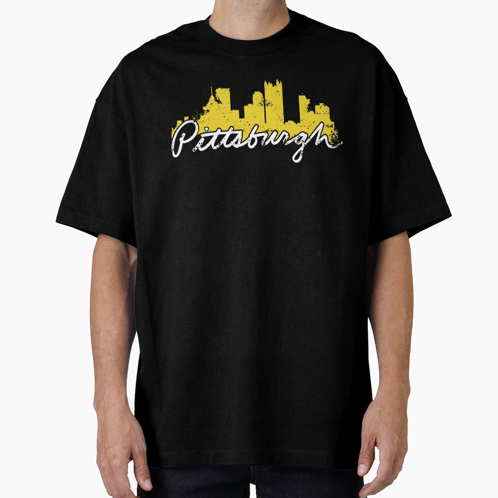 Pittsburgh Skyline Cursive T-Shirt - Fun Novelty Design for Adults - T-Shirt, Sweatshirt, Hoodie