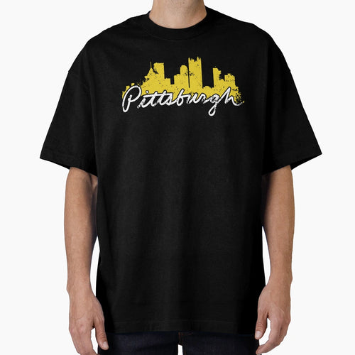 Pittsburgh Skyline Cursive T-Shirt - Fun Novelty Design for Adults - T-Shirt, Sweatshirt, Hoodie