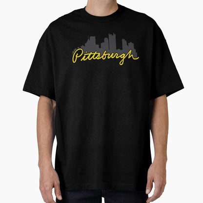 Pittsburgh Skyline Cursive T-Shirt - Aesthetic Graphic Men Women - T-Shirt, Sweatshirt, Hoodie