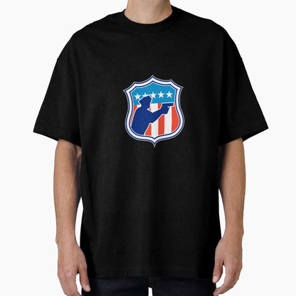 Policeman Silhouette Gun Flag Shield T-Shirt - Novelty Apparel Unisex - T-Shirt, Sweatshirt, Hoodie