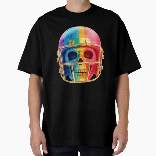 Rainbow Pride Football Skull Helmet T-Shirt - Graphic Print Unisex - T-Shirt, Sweatshirt, Hoodie
