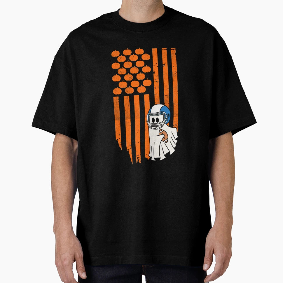 Football Player Fan Ghost Halloween T-Shirt - Aesthetic Graphic for Adults - T-Shirt, Sweatshirt, Hoodie