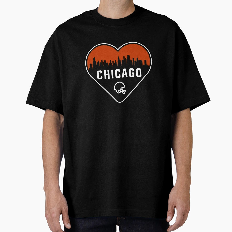 I Love Chicago Football Heart City T-Shirt - Trendy Graphic for Adults - T-Shirt, Sweatshirt, Hoodie