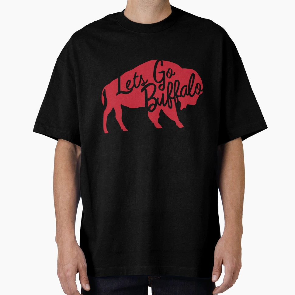 Lets Go Buffalo Cursive Standing Buffalo T-Shirt - Unique Graphic Men Women - T-Shirt, Sweatshirt, Hoodie