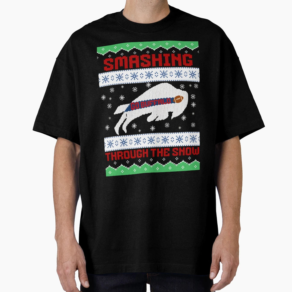 Smashing Through Snow Buffalo Football T-Shirt - Novelty Apparel Unisex - T-Shirt, Sweatshirt, Hoodie