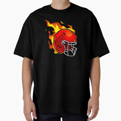 American Football Red Helmet Fire T-Shirt - Graphic Print for Adults - T-Shirt, Sweatshirt, Hoodie