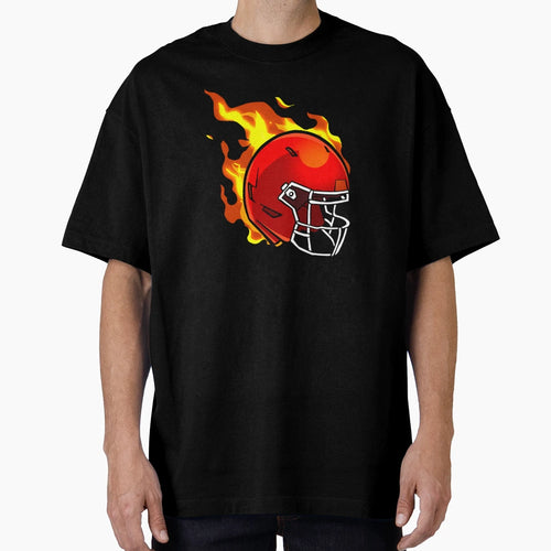 American Football Red Helmet Fire T-Shirt - Graphic Print for Adults - T-Shirt, Sweatshirt, Hoodie