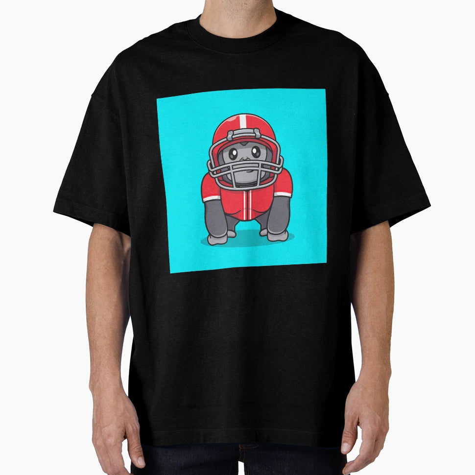 Gorilla Playing Rugby Ball Cartoon T-Shirt - Fun Novelty Design Unisex - T-Shirt, Sweatshirt, Hoodie