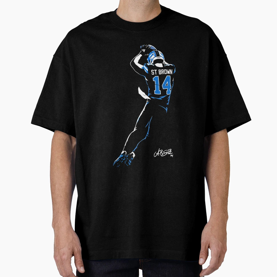 Amon Ra St Brown Detroit 14 Football T-Shirt - Novelty Apparel for Adults - T-Shirt, Sweatshirt, Hoodie