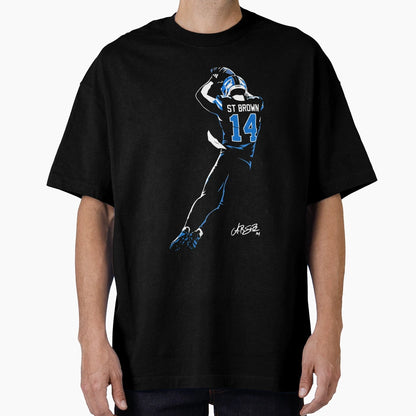 Amon Ra St Brown Detroit 14 Football T-Shirt - Novelty Apparel for Adults - T-Shirt, Sweatshirt, Hoodie