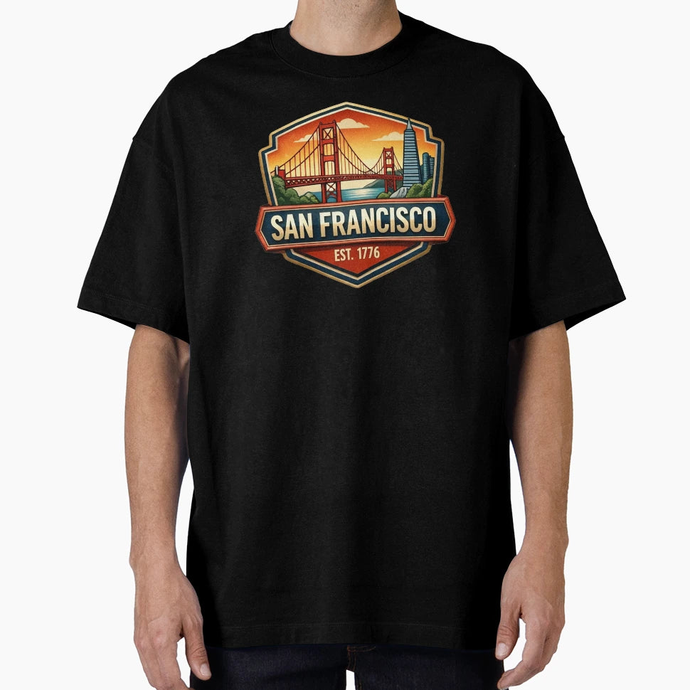 San Francisco Est 1776 Badge Golden T-Shirt - Fun Novelty Design Men Women - T-Shirt, Sweatshirt, Hoodie