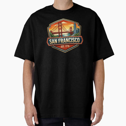 San Francisco Est 1776 Badge Golden T-Shirt - Fun Novelty Design Men Women - T-Shirt, Sweatshirt, Hoodie