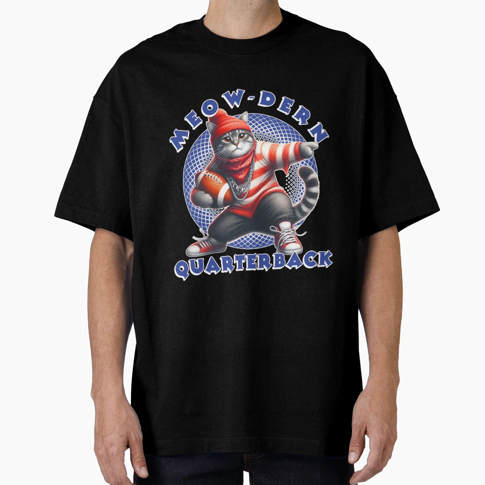 Funny Cat Football Quarterback T-Shirt - Casual Everyday Wear for Adults - T-Shirt, Sweatshirt, Hoodie