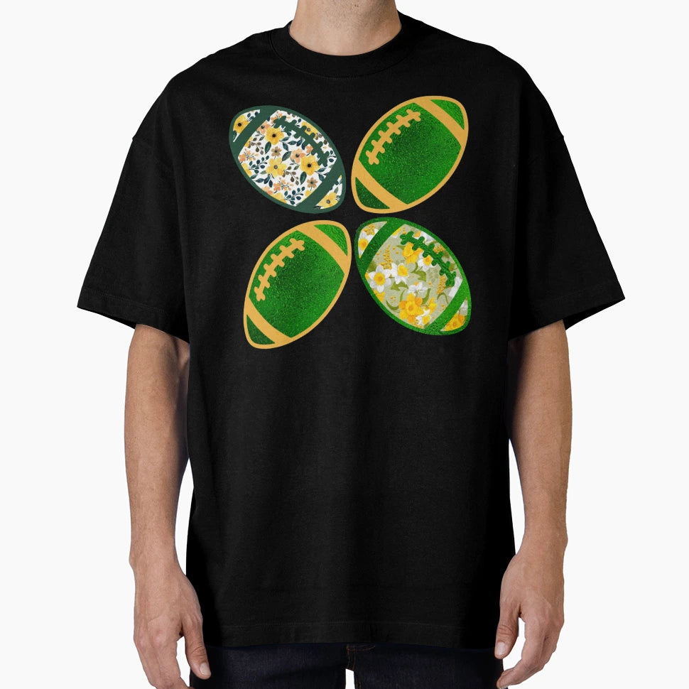 Green And Gold Floral Football T-Shirt - Fun Novelty Design for Adults - T-Shirt, Sweatshirt, Hoodie