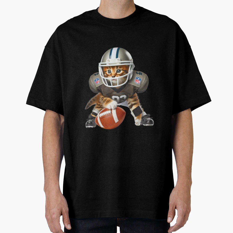 Kitten Playing American Football Funny T-Shirt - Graphic Print Men Women - T-Shirt, Sweatshirt, Hoodie