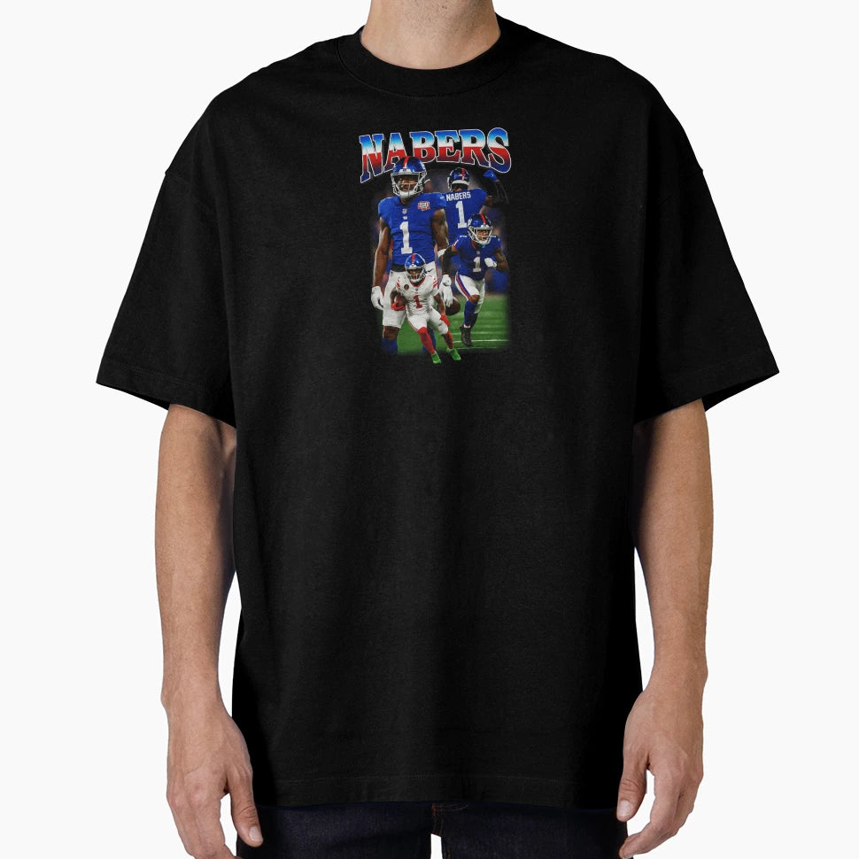 Malik Nabers Giants Football Art Collage T-Shirt - Streetwear Style Unisex - T-Shirt, Sweatshirt, Hoodie