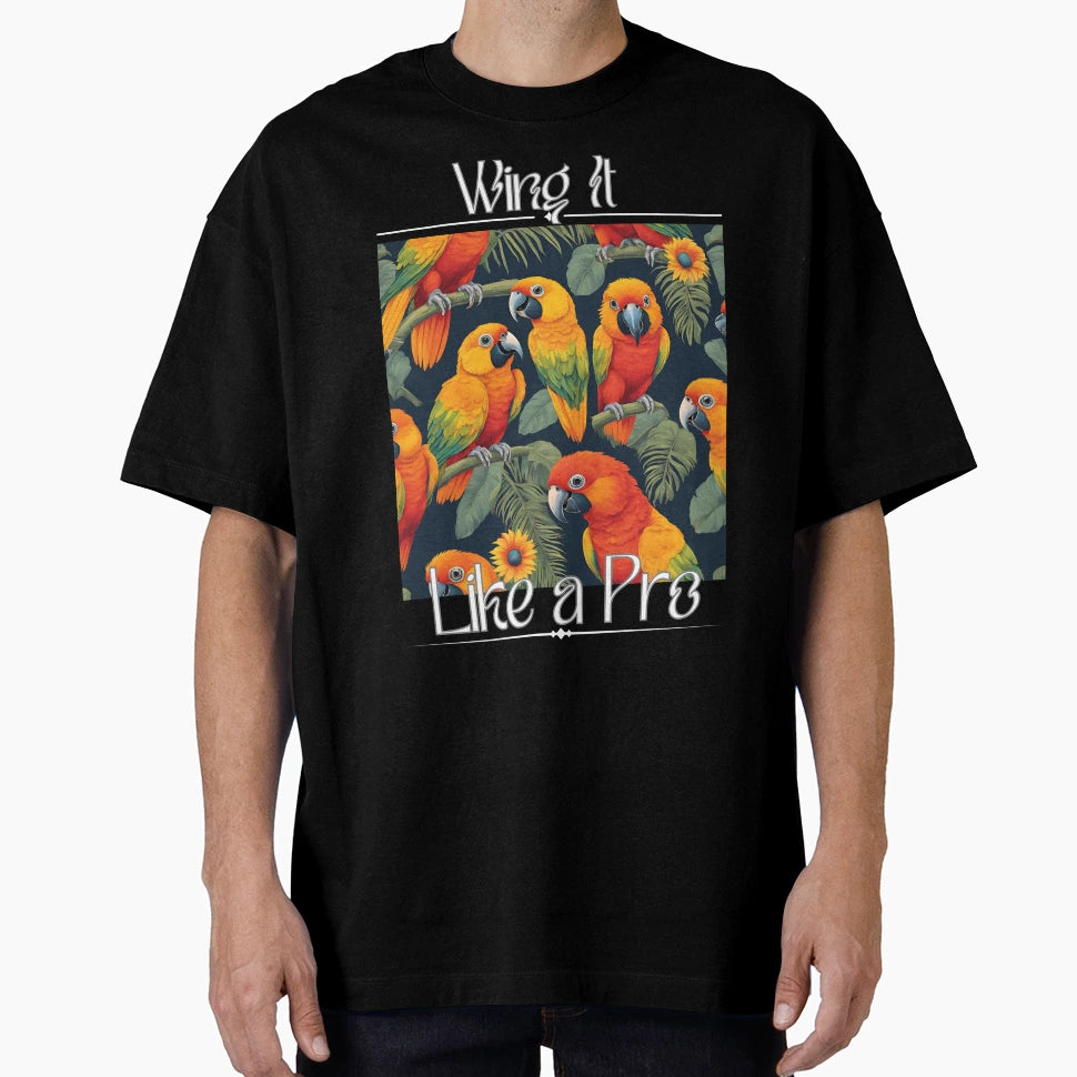 Colorful Parrot Hat Wing It Like Pro T-Shirt - Custom Art Print Unisex - T-Shirt, Sweatshirt, Hoodie