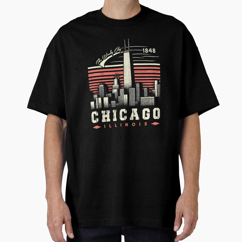 Windy City Chicago Illinois T-Shirt - Custom Art Print Men Women - T-Shirt, Sweatshirt, Hoodie