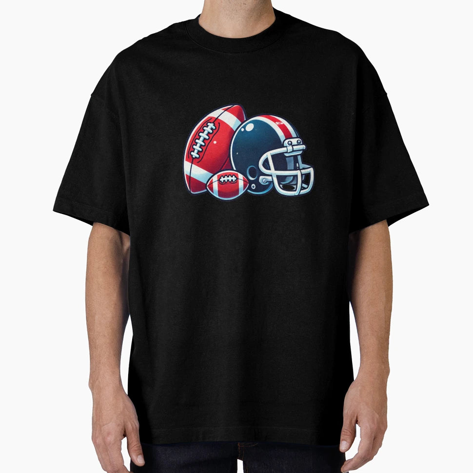Football Ball And Helmet Cartoon Image T-Shirt - Trendy Graphic Men Women - T-Shirt, Sweatshirt, Hoodie