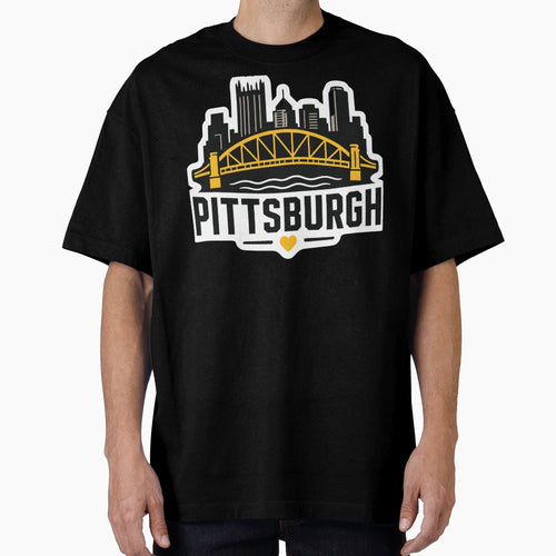 Pittsburgh Skyline Bridge Black Gold T-Shirt - Custom Art Print Unisex - T-Shirt, Sweatshirt, Hoodie