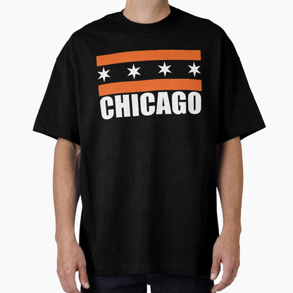Chicago Flag Bears Colors Orange And T-Shirt - Streetwear Style Men Women - T-Shirt, Sweatshirt, Hoodie