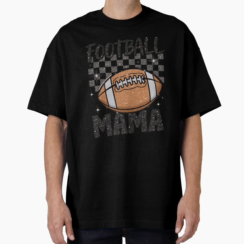 Football Mama Glitter T-Shirt - Aesthetic Graphic Men Women - T-Shirt, Sweatshirt, Hoodie
